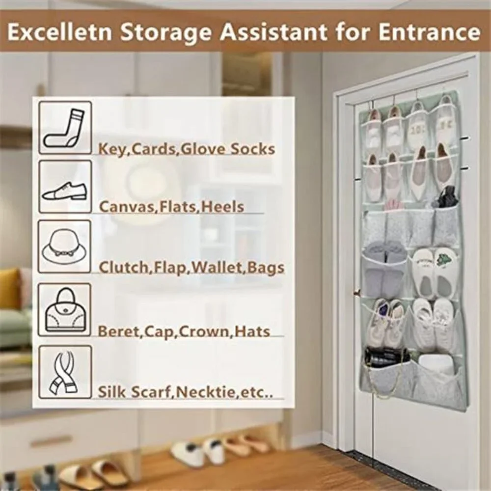 Over Door Organizer 18 Pockets Hanging Storage Shoes Socks Hat Closet Green
